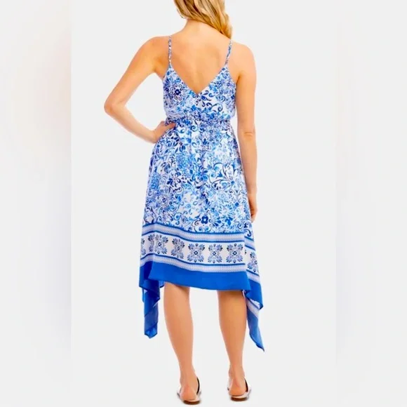 Karen Kane Santorini Blue and White Asymmetrical Sundress. Size Medium. - Picture 2 of 6